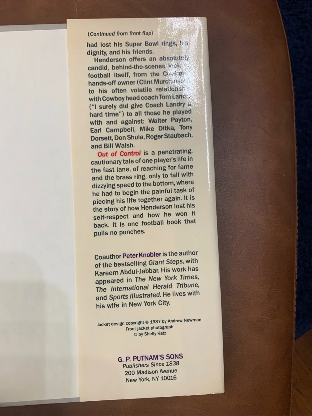Vintage Out of Control Thomas Hollywood Henderson NFL Book
